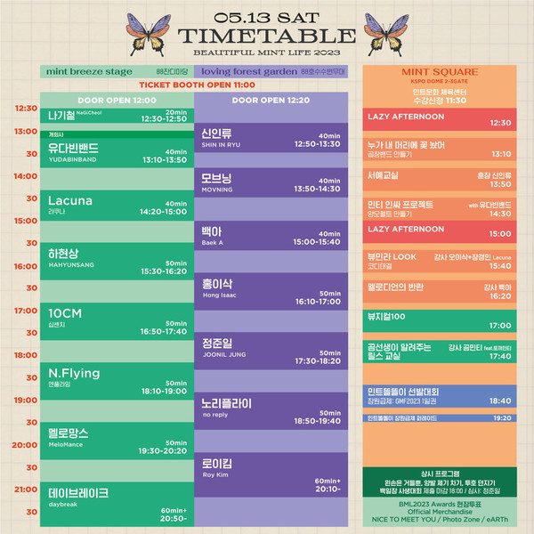 13일 타임테이블(사진=민트페이퍼)©열린뉴스통신ONA