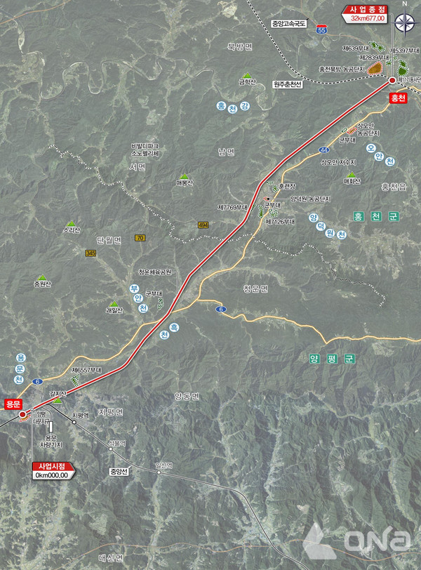 용문~홍천 광역철도 위치도(사지=국토부)©열린뉴스통신ONA