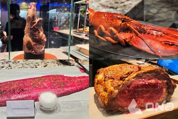 숙성 육류와 대형 랍스터, 연어 그라블락스, 로스트 비프 등이 오픈 스테이션에 진열돼 있다.(사진=열린뉴스통신 최지혜 기자)