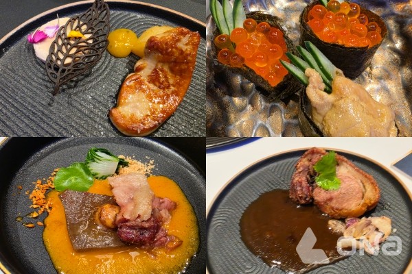 NYX에서 알라카르트 방식으로 제공되는 메뉴들. 테이블 주문을 통해 한 접시씩 서빙되는 구성으로, 푸아그라와 연어알 군함말이, 육류 메뉴 등을 코스 요리처럼 즐길 수 있다.(사진=열린뉴스통신 최지혜 기자)